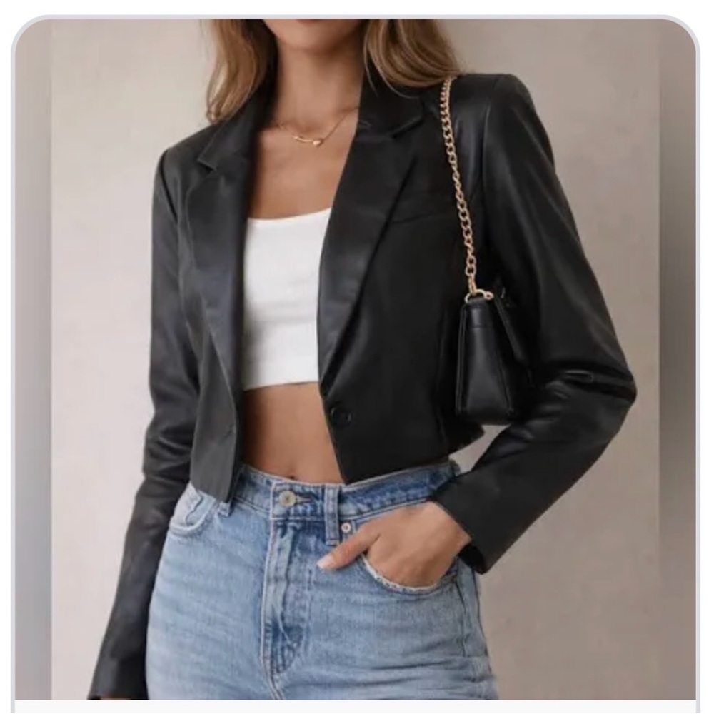 Abercrombie & Fitch Black Cropped Leather Blazer Jacket